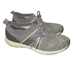 Traq by Alegria 37 Knit Slip-On Lace Up Sneakers Grey Comfort Athletic Shoes